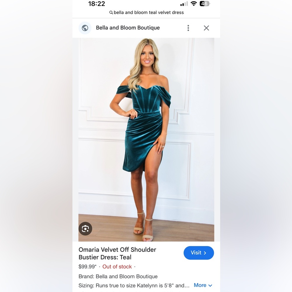 Velvet Off-Shoulder Dress in Teal